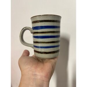 Vintage HCI Japan Stoneware Mug‎ Coffee Tea Cup Blue Brown Striped Pottery